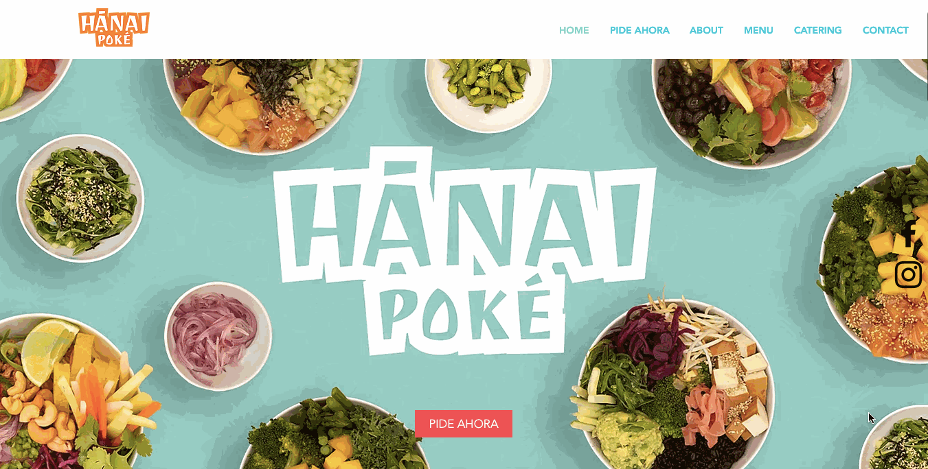 Hanai Poke website featuring seafood and Poke bowls on a colorful background made with Wix
