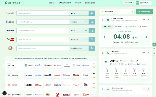 CentPage – Productivity New Tab | Internet StartPage