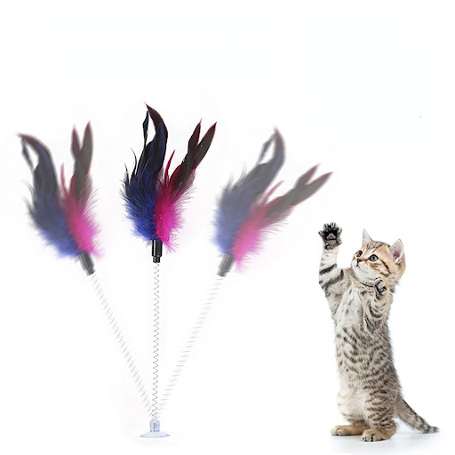 Funny Interactive Cat Toy with Super Suction Cup Feather With Bell for Kitten Play Chase Exercise Cat Toy Supplies Free 