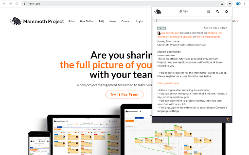 Mammoth Project Notification Extension