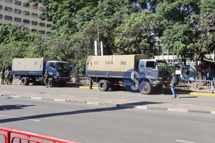 Anti-riot police office on standby along Moi Avenue Nairobi on March 27, 2023