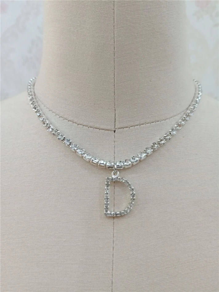 Custom silver tennis personalized name choker initial letter pendant necklace