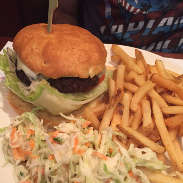 Beef burger with gluten free bun and gluten free fries. Amazing!