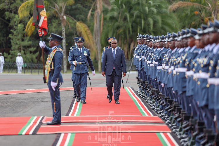 Umaro Sissoco Embaló inspecting Kenya Air Force parade at State House on Friday, July 15,2022.