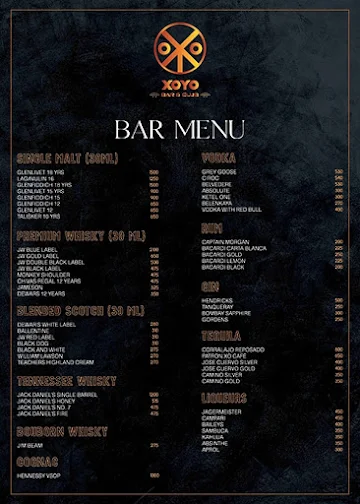 Xoyo - Night Club & Bar menu 