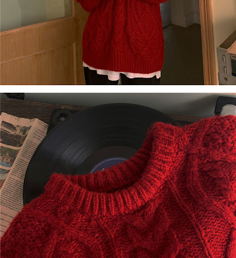 Title 12, Retro Saint Red Twist Womens Loose Knit Sweate...