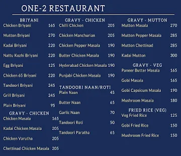 One 2 Restaurant menu 