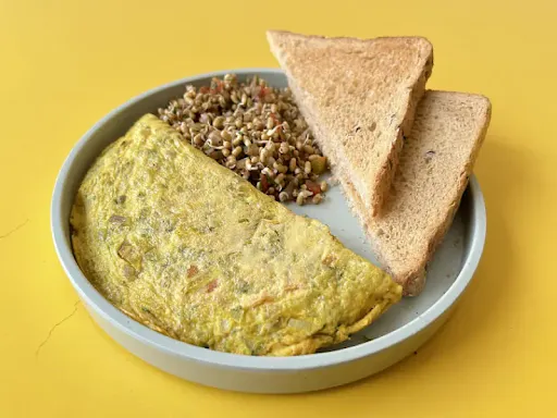 Masala Egg Omelette With Mg Bread And Sprouts Salad