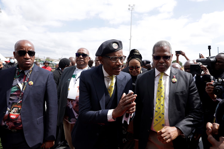 Prince Ntuthukoyezwe Buthelezi flanked by IFP president Velenkosini Hlabisa and party KZN chairperson Thami Ntuli.