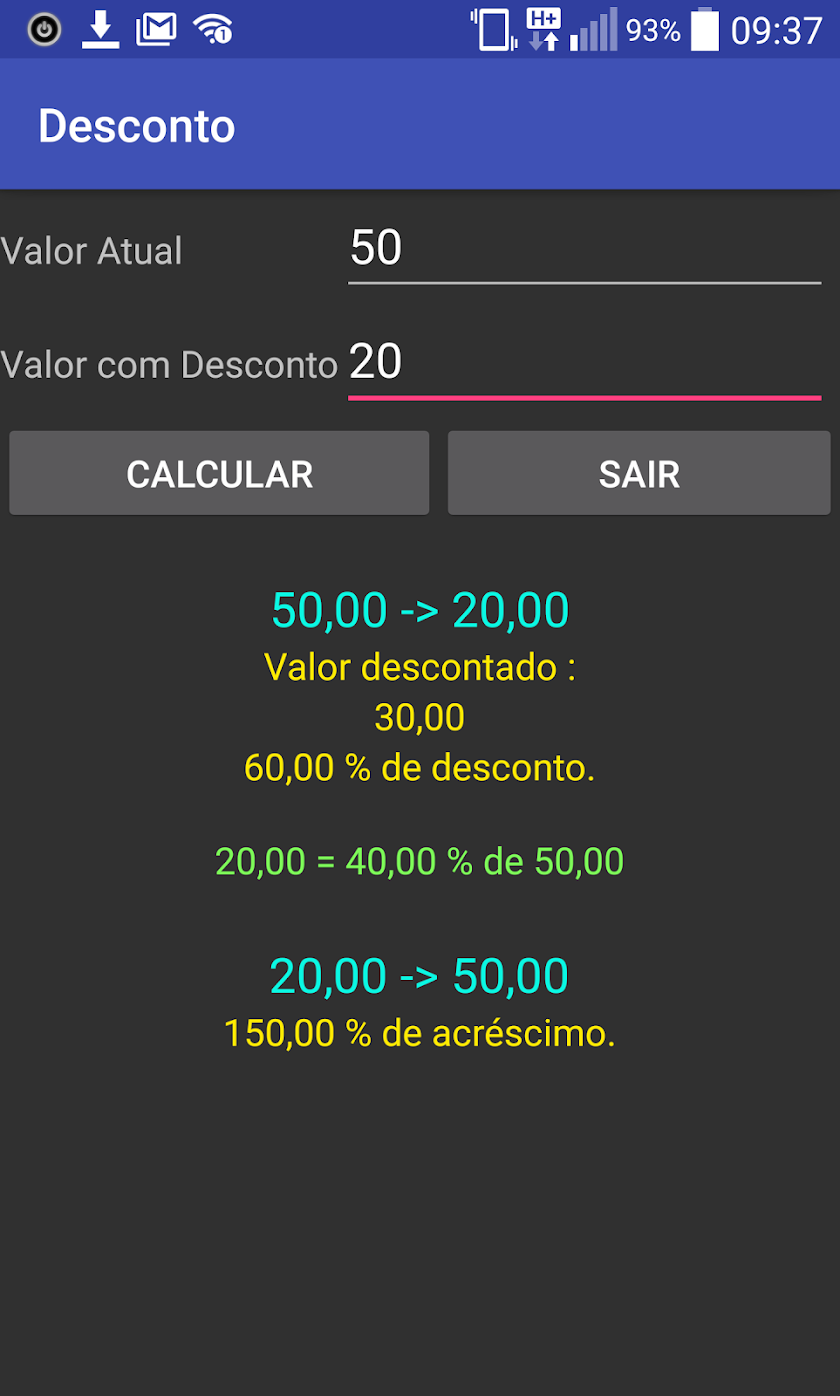 Discount/Increase Calculator Screen 3