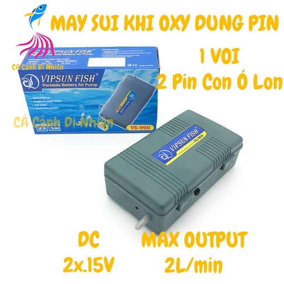 Máy Sủi Khí Oxy Chạy Pin 1 Vòi Vs - 960 + Dây Sủi + Quả Sủi Cho Hồ Cá