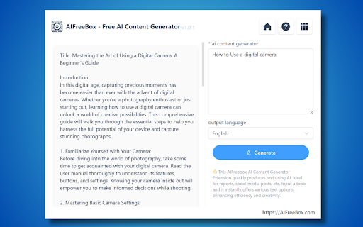 Herramienta gratuita de generación de contenido AI - AIFreebox