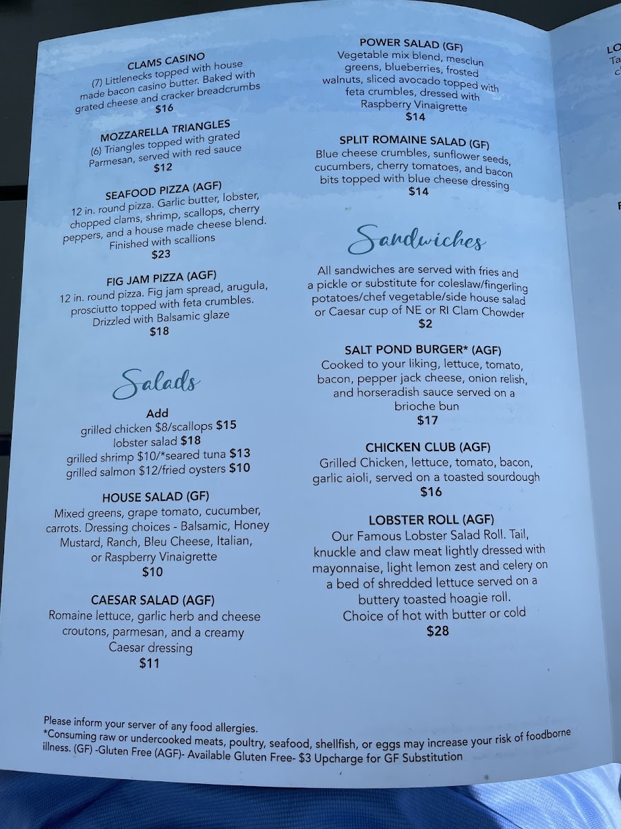 TwoTen Oyster Bar and Grill gluten-free menu