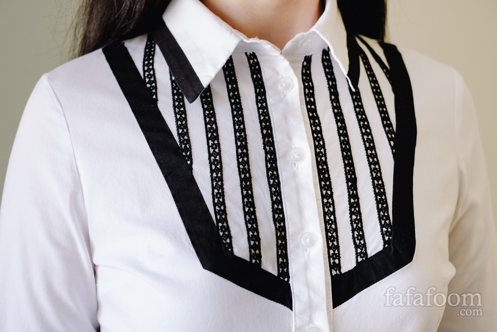 Lace Ribbon Trim Bib Shirt Refashion - DIY Fashion Garments | fafafoom.com