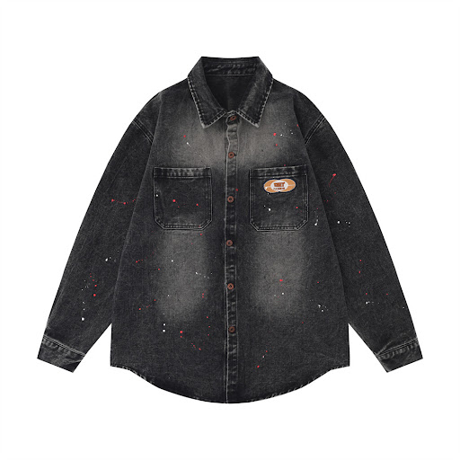 Title 2, Denim Long Sleeve Shirt Coat Casual Splash-ink ...