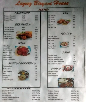 Laziz Biryani House menu 