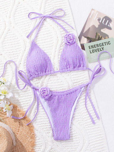 Title 4, 3D Floral Bikini Set Beach Summer Sexy Solid Co...