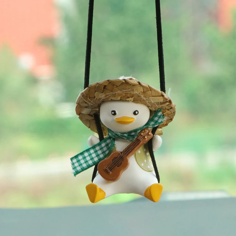Auto-hanger schattige anime eend zwaaiend achteruitkijkspiegel ornamenten interieur decoratie accessoires voor meisjes grappig ontwerp
