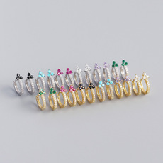 Title 7, S925 Silver Stud Earrings C-Shaped with High-Gr...