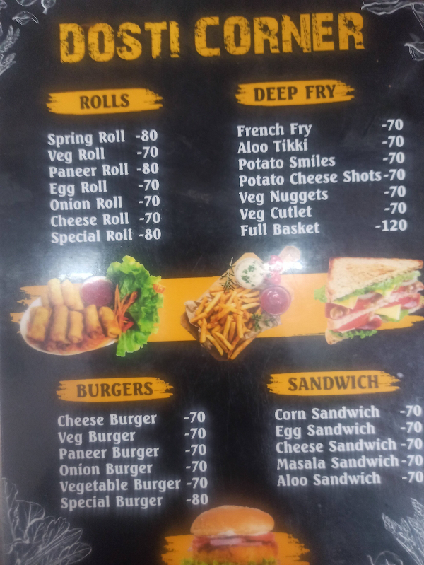 Dosti Corner menu 