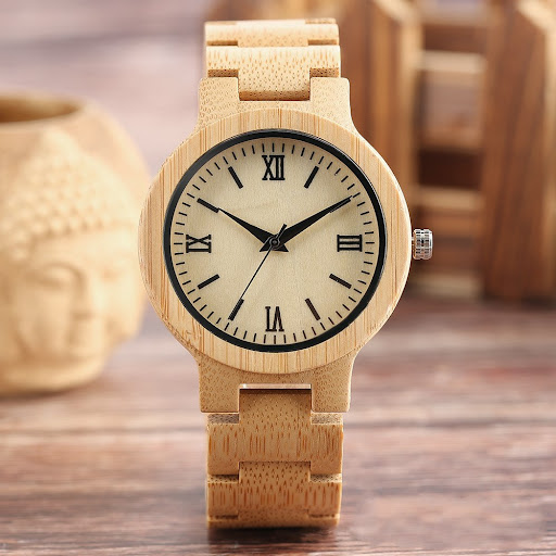 Title 5, Fashion bamboo full wood strap Roman numeral wa...