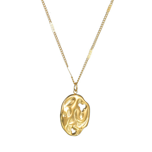 Title 3, Titanium Steel Hollow Irregular Pleated Necklac...
