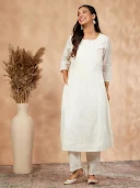 Embellished White Straight Kurta