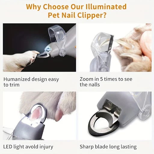 1pc LED Pet Nail Clipper For Easy And Safe Dog And Cat Paw Grooming，Nail clippers with lights, cats, dogs, paws, nail cl