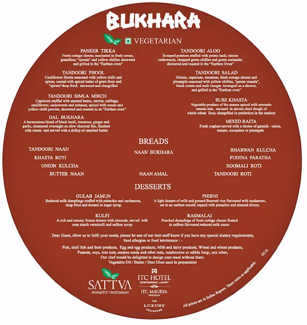 Bukhara - ITC Maurya menu 