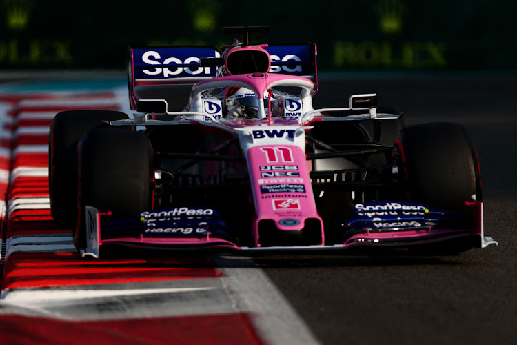 Sergio Perez of Mexico driving the Racing Point RP19 Mercedes for the F1 Grand Prix of Abu Dhabi in November 2019. Racing Point will become the Aston Martin factory F1 team from 2021.