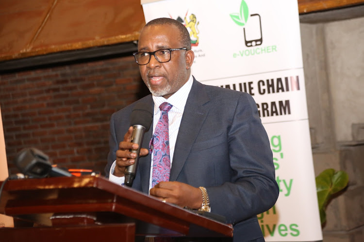 Agriculture Cabinet Secretary Mithika Linturi speaks at a multi-sectoral forum on Friday, December 16, 2021.