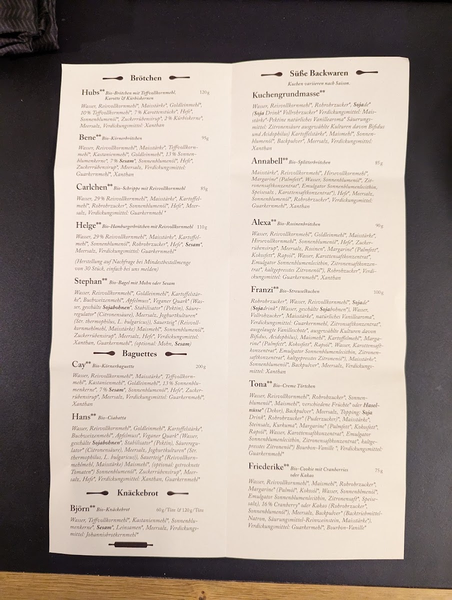 Baked products menu, pages 2 & 3, taken Dec 2022