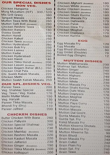 Shahnaz menu 