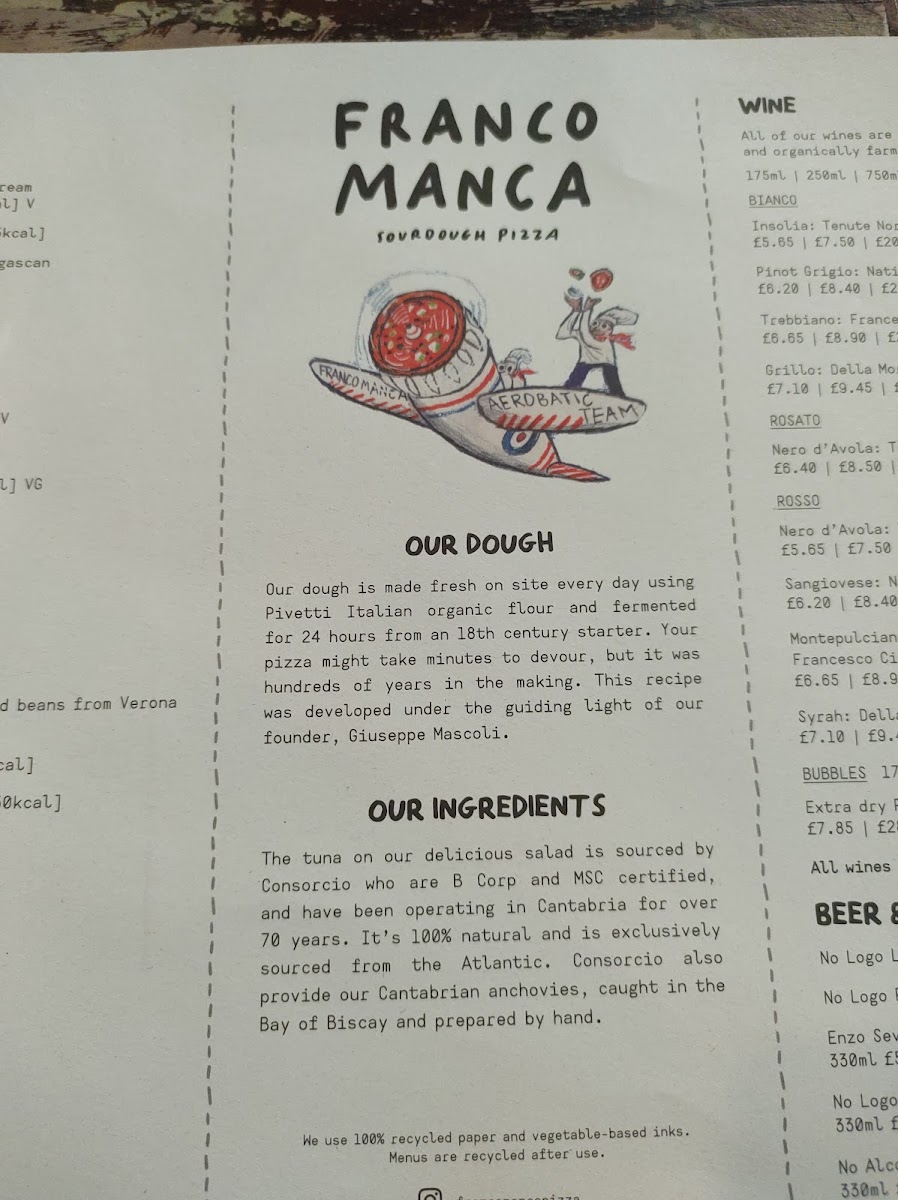 Franco Manca gluten-free menu