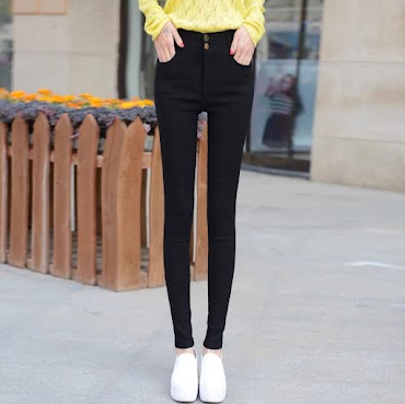 Quần Tregging Kaki Dài Nữ Co Giãn Mạnh Siêu Xinh Màu Đen Lưng Cao 2 Nút