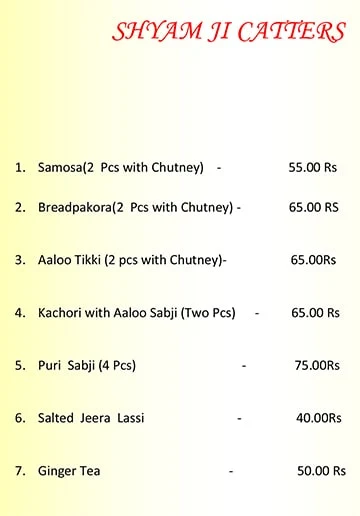 Shyam Ji Caterers menu 