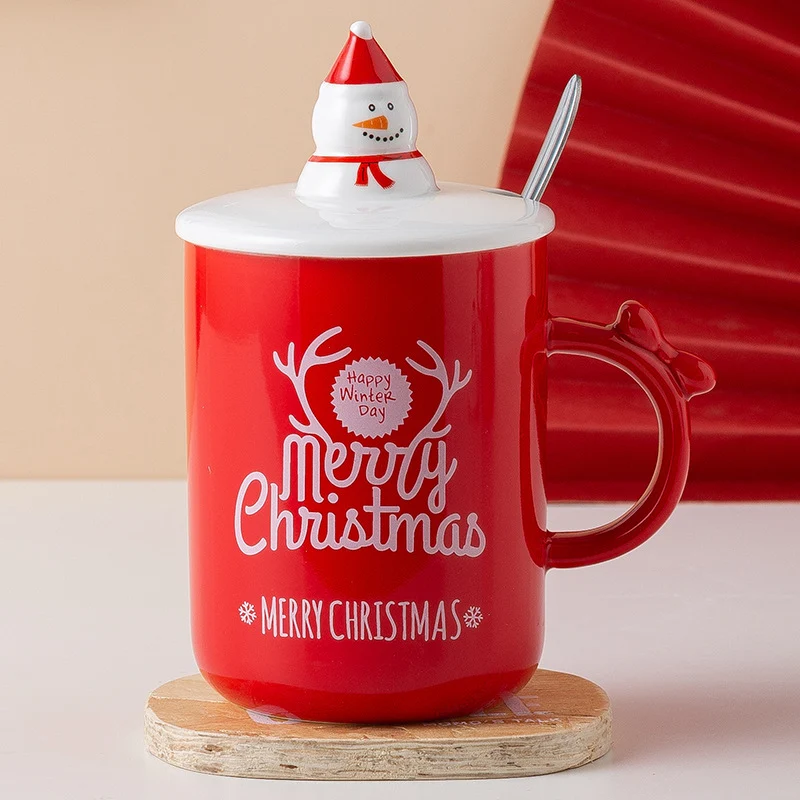 Title 5, Christmas Gift Ceramic Cup with Lid Spoon Creat...