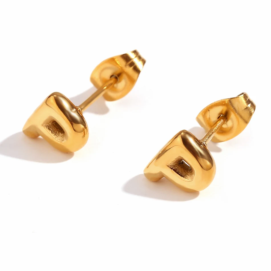 Mini-boucles d'oreilles lettre alphabet en acier titane et or 18K pour femmes, un bijou personnalisé, léger et élégant pour tous les jours.