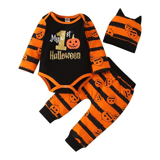 Title 4, Halloween Pumpkin Print Long Sleeve Romper Set ...