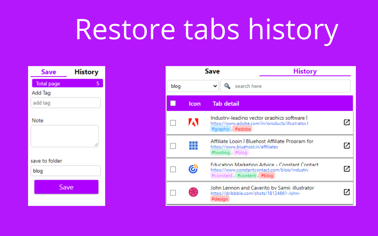 Tab History - unlimited tabs restore Preview image 1