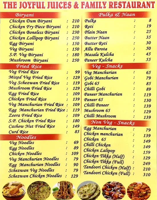 The Joyful Juices & Family Restaurant menu 