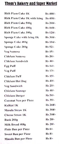 Thoms Bakery menu 1