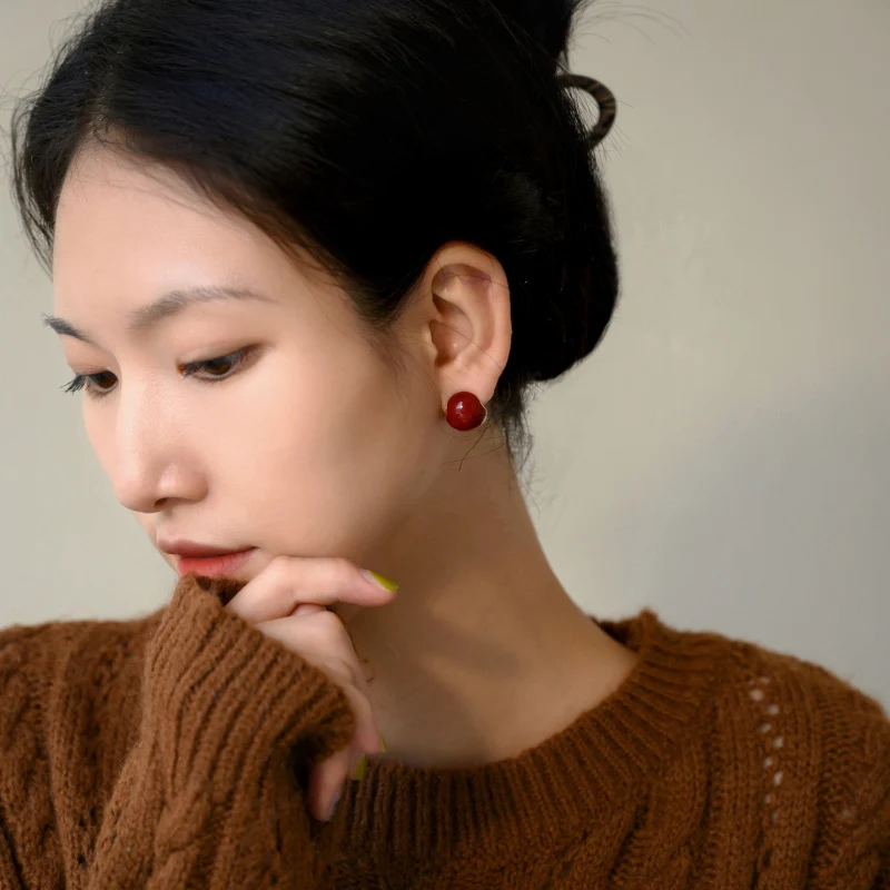 Title 5, Womens Jequirity Bean Red Ball Ear Clip, a sty...