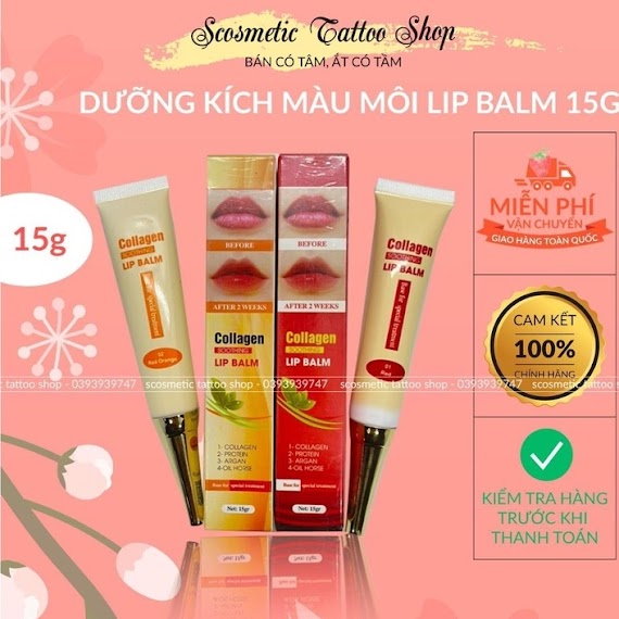 Dưỡng Kích Màu Môi Collagen Lip Balm, Son Dưỡng Có Màu Sau Phun Xăm Thẩm Mỹ , Check Mã - Usa 15Gram