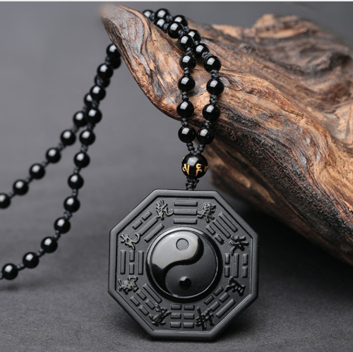 Wisior z Obsidianu Yin Yang Ryby Pięć Elementów Amulet Mężczyźni Kobiety, Równowaga i Ochrona