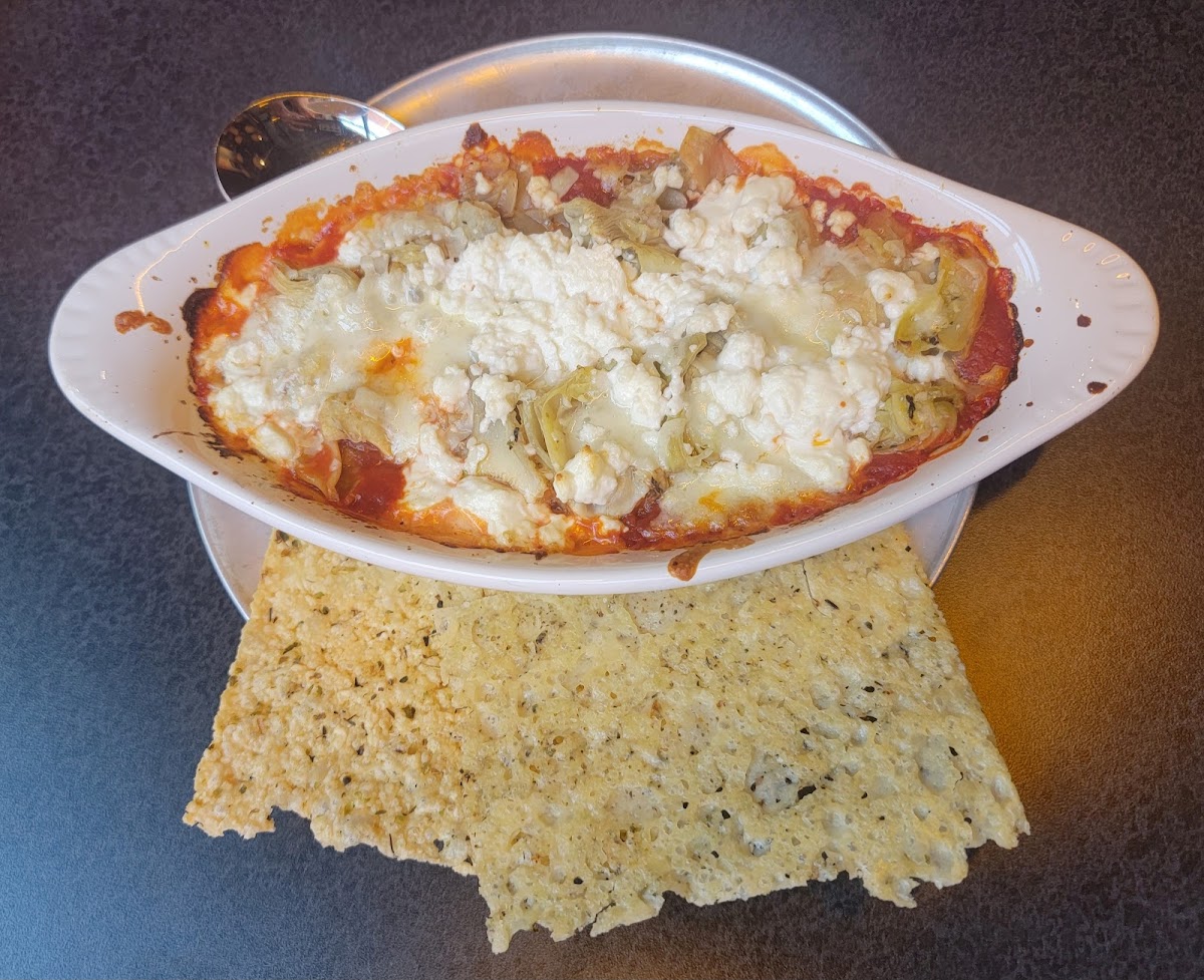 Artichoke dip with parmesan crisps so GF