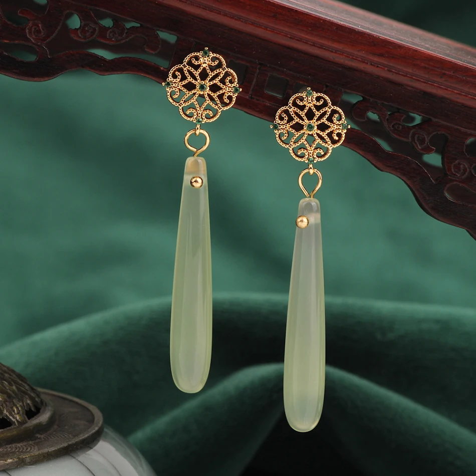 Brincos estilo chinês de ágata combinam com tudo, luxo leve de alta qualidade, brincos longos antigos. Adicione elegância atemporal e sofisticação ao seu visual.