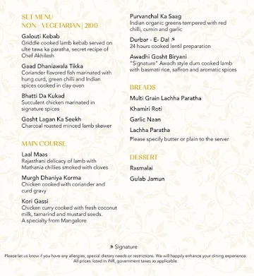 Indian Durbar - Conrad Bengaluru menu 