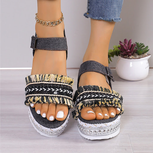 Title 6, Womens Fashion Denim Sandals with Tassels, Thi...