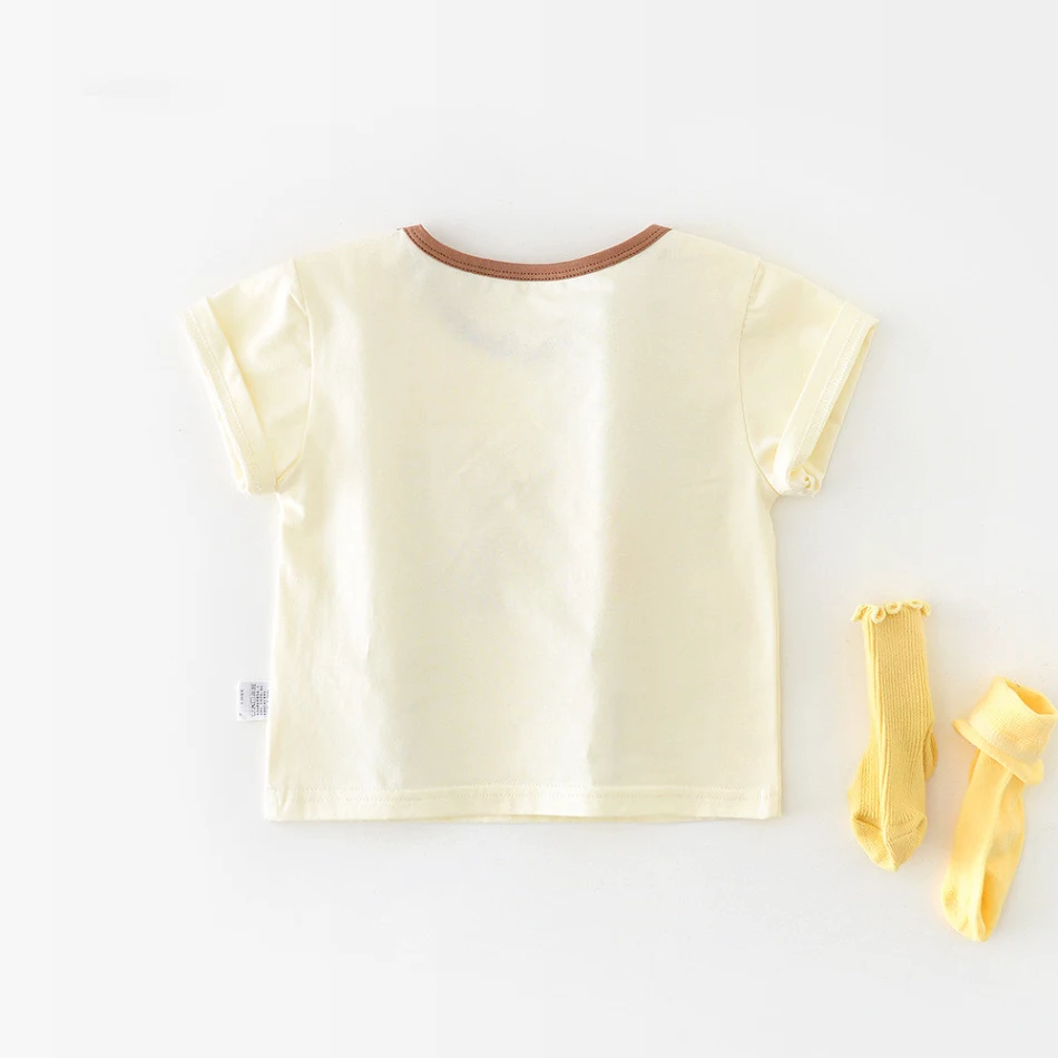 Baby Summer Cartoon Banana Round Neck Short Sleeve Top, Lightweight and Breathable, Perfect for Summer Fun, Cute Design